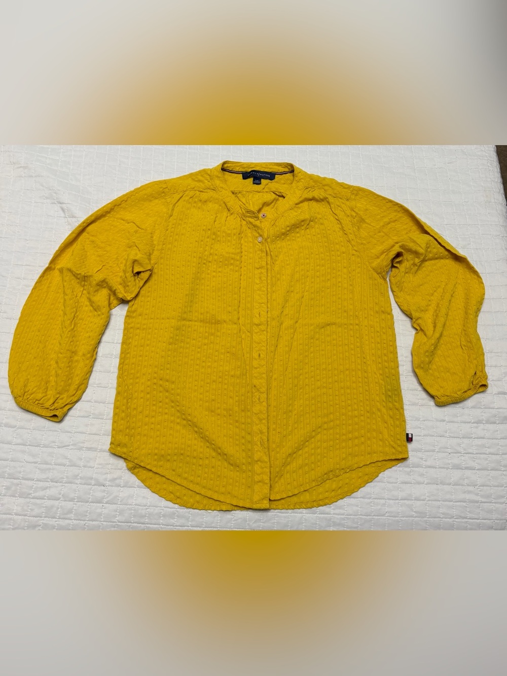 Tommy Hilfiger Yellow Textured Button Blouse Small